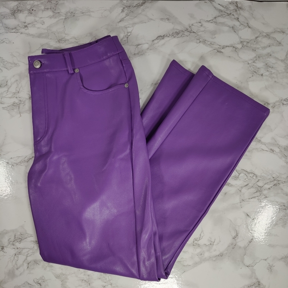 Anthropologie Avec Les Filles Purple Faux Leather Lettie Pants Size 4 - Picture 2 of 7